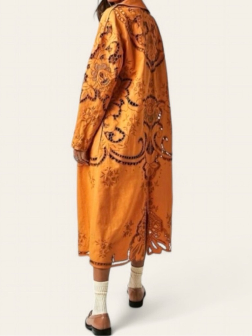 Free People Suzanna Autumn marigold eyelet Cotton Duster size Med - Picture 4 of 13